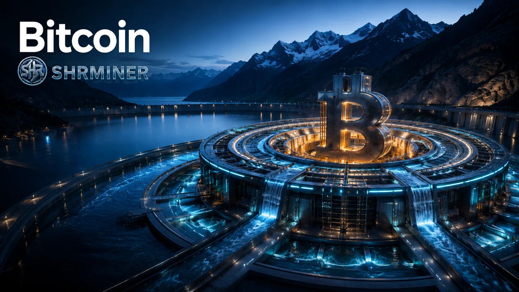 Bitcoin and SHRMiner cloud mining infrastructure in a mountain data center